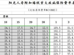 阳光人寿附加臻悦重大疾病保险费率表.xlsx