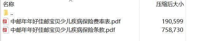 中邮年年好佳邮宝贝少儿疾病保险条款费率.rar