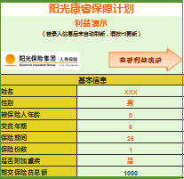 阳光人寿康睿保险计算器速查表演示表.xls