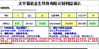 太平福佑金生终身寿险计划利益演示表.xls