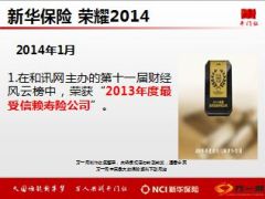 新华保险2014年所获荣誉18页.ppt