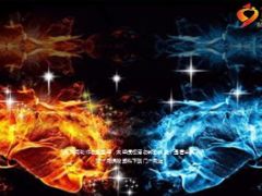 红蓝火焰两拳头PK闪烁PPT模板1页.ppt