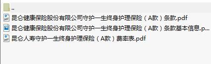 昆仑人寿守护一生终身护理保险A款条款费率表.rar