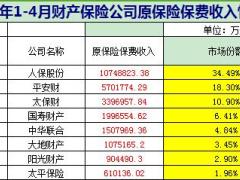 2016年前四月财产保险公司原保险保费收入排名表.xls