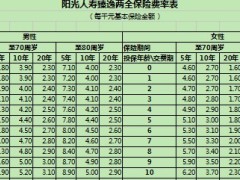 阳光人寿臻逸两全保险费率表1页.xls