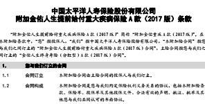 太保寿附加金佑人生提前给付重大疾病保险A款2017版条款现金价值.rar