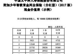 太保寿附加少年智教育金两全保险2017版现金价值表业务管理办法.rar