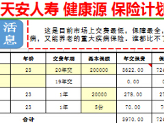 天安人寿健康源带附加计划书1页.xls