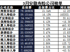 安徽省2017年前3月寿险公司总保费排行榜.xls