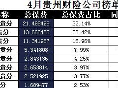 贵州2017年前4月财险公司总保费排行榜.xls