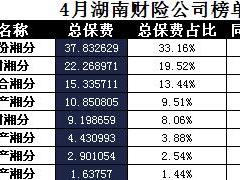 湖南省2017年前4月财险公司总保费排行榜.xls