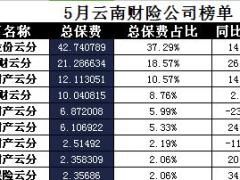 云南省2017年前5月财险公司总保费排行榜.xls