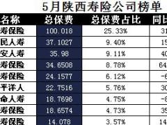 陕西省2017年前5月寿险公司总保费排行榜.xls