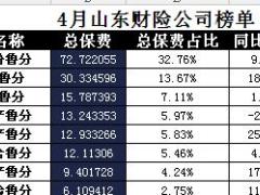 山东省2017年前4月财险公司总保费排行榜.xls