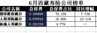 西藏2017年前6月寿险公司总保费排行榜.xls