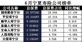 宁夏2017年前6月寿险公司总保费排行榜.xls