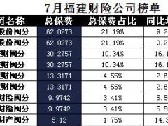 福建省2017年前7月财险公司总保费排行榜.xls