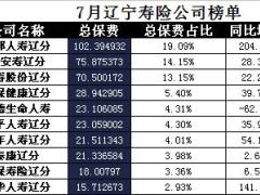 辽宁省2017年前7月寿险公司总保费排行榜.xls