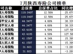 陕西省2017年前7月寿险公司总保费排行榜.xls