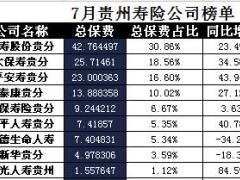 贵州省2017年前7月寿险公司总保费排行榜.xls