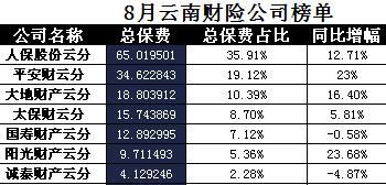云南省2017年前8月财险公司总保费排行榜.xls
