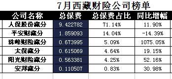 西藏2017年前7月财险公司总保费排行榜.xls