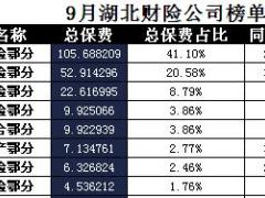 湖北省2017年前9月财险公司总保费排行榜.xls