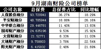 湖南省2017年前9月财险公司总保费排行榜.xls