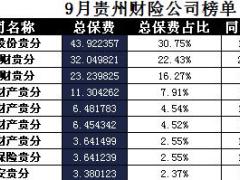 贵州省2017年前9月财险公司总保费排行榜.xls