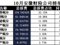 安徽省2017年前10月财险公司总保费排行榜.xls