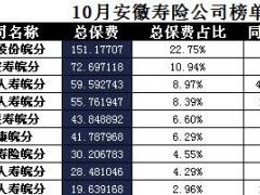 安徽省2017年前10月寿险公司总保费排行榜.xls