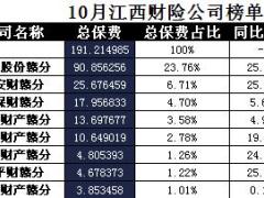 江西省2017年前10月财险公司总保费排行榜.xls
