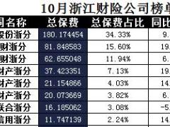 浙江省2017年前10月财险公司总保费排行榜.xls