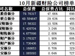 新疆2017年前10月财险公司总保费排行榜.xls