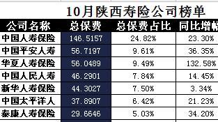 陕西省2017年前10月寿险公司总保费排行榜.xls