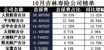 吉林省2017年前10月寿险公司总保费排行榜.xls