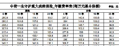 中荷一生守护重大疾病保险合同费率表4页.rar