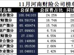 河南省2017年前11月财险公司总保费排行榜.xls