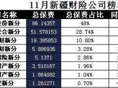 新疆2017年前11月财险公司总保费排行榜.xls