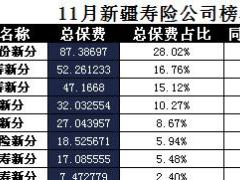 新疆2017年前11月寿险公司总保费排行榜.xls