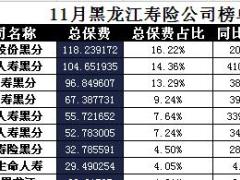 黑龙江省2017年前11月寿险公司总保费排行榜.xls