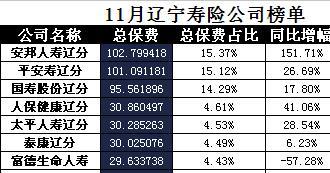 辽宁省2017年前11月寿险公司总保费排行榜.xls