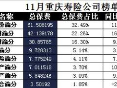 重庆2017年前11月寿险公司总保费排行榜.xls