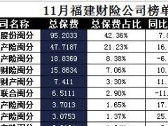 福建省2017年前11月财险公司总保费排行榜.xls