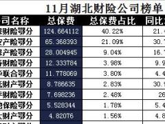 湖北省2017年前11月财险公司总保费排行榜.xls