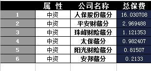 西藏2017年前12月财险公司总保费排行榜.xls