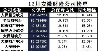 安徽省2017年前12月财险公司总保费排行榜.xls