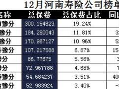 河南省2017年前12月寿险公司总保费排行榜.xls