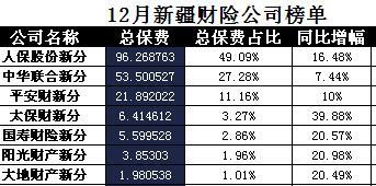 新疆2017年前12月财险公司总保费排行榜.xls
