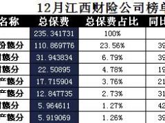 江西省2017年前12月财险公司总保费排行榜.xls
